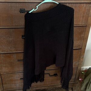 Chic Black Women's Poncho with Fringe
